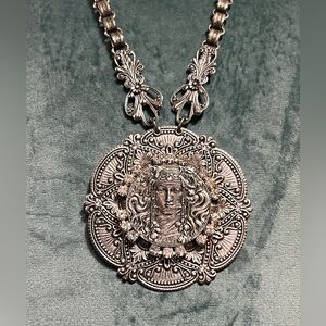 DesignbyJaz Hand Crafted Parisian Antique Silver Athena Statement Necklace